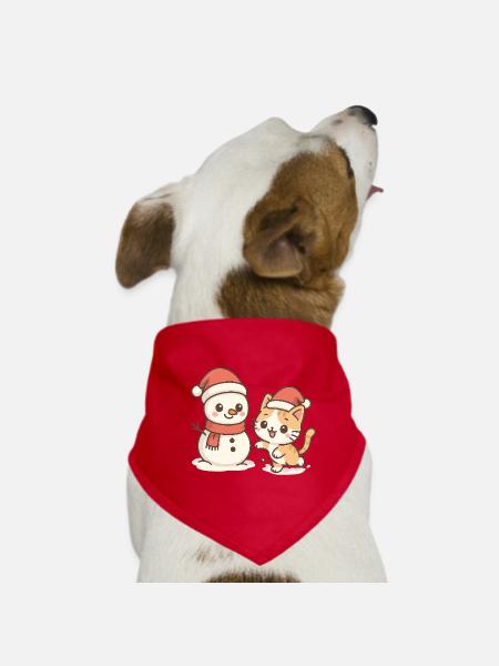 Cute Christmas Cat Snowman - Dog Bandana - red - Front