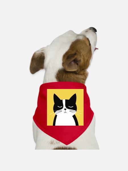 Minimalist Black and White Cat - Dog Bandana - red - Front