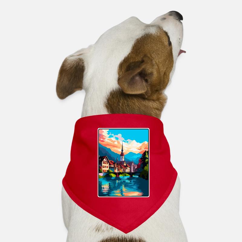 Thun Schweiz Alpine Riverside Stadtbild Poster Hunde-Bandana