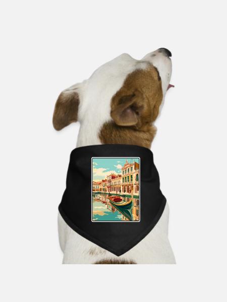 Aveiro Portugal Gondola Scene Travel Poster - Dog Bandana - black - Front