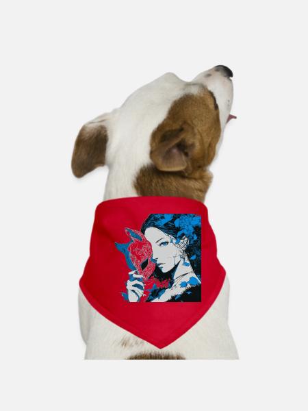 Young woman blue mask portrait with flowers - Dog Bandana - red - Front