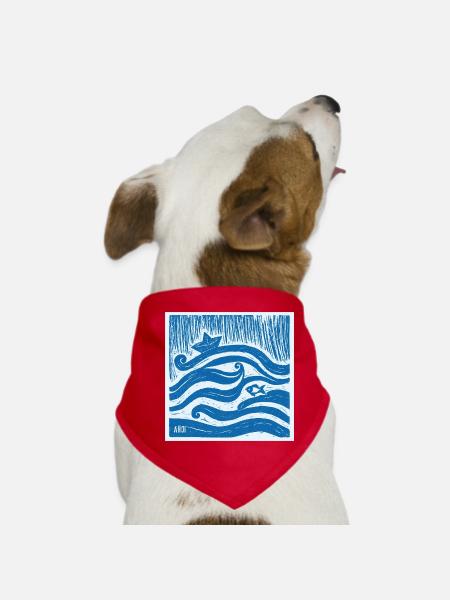 Navire Ahoy - Style linoléum - Bandana pour chien - rouge - Devant
