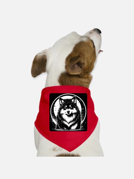 Black and White Husky (Head Close) - Dog Bandana - red - Front