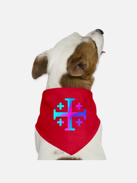 Kairos Cross (Jerusalem Cross) – Starry Sky - Dog Bandana - red - Front