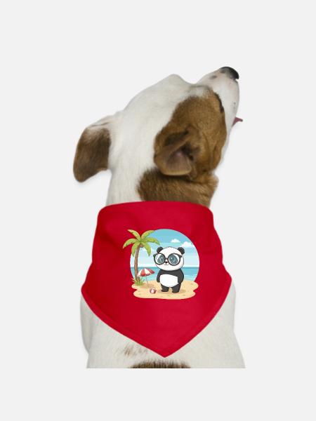 Vacances d’été sur la plage avec un panda mignon aux lunettes - Bandana pour chien - rouge - Devant