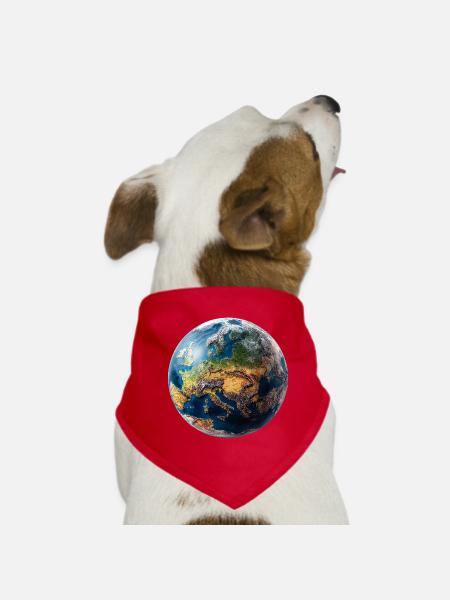 Globus-Design: Europa-Asien Landschaft - Hunde-Bandana - Rot - Vorne
