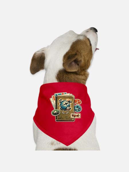 Retro Travel Globe Sticker Collection - Dog Bandana - red - Front