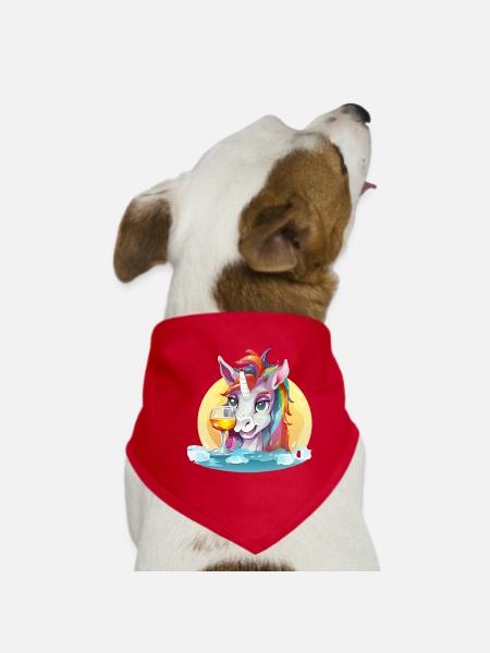 Colorful Unicorn with Wine - Dog Bandana - red - Front