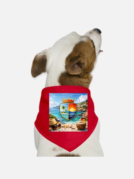 Coastal Coat of Arms Tropical Shield - Dog Bandana - red - Front