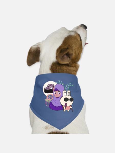 Kawaii Sushi & Bunny with Walking Cane - Dog Bandana - red - Front