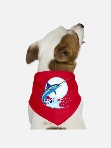 Blauer Marlin-Schwertfisch springt aus dem Ozean - Hunde-Bandana - Rot - Vorne