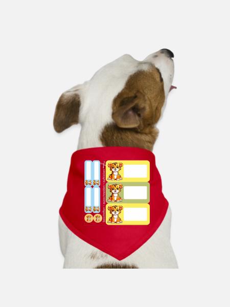 DIY Schulaufkleber Säbelzahntiger 9er-Set - Hunde-Bandana - Rot - Vorne