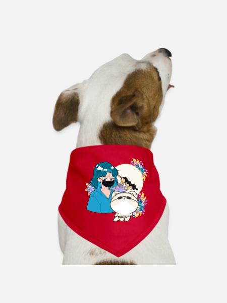 Anime Girl and Shiba Inu with Prosthetic - Dog Bandana - red - Front