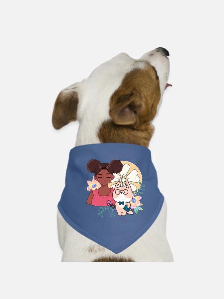 Kawaii-Mädchen, Cyborg-Hund und Blumen - Hunde-Bandana - Rot - Vorne