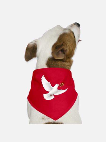 Colombe blanche avec rameau d’olivier - Colombe de la paix - Bandana pour chien - rouge - Devant