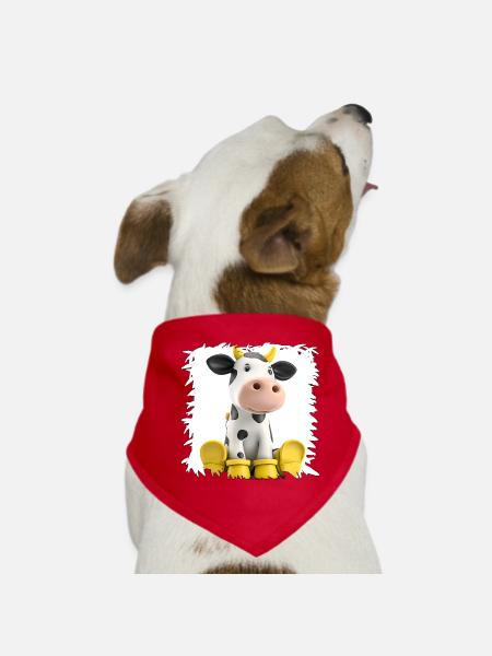 Cow with Yellow Boots Cartoon - Dog Bandana - red - Front