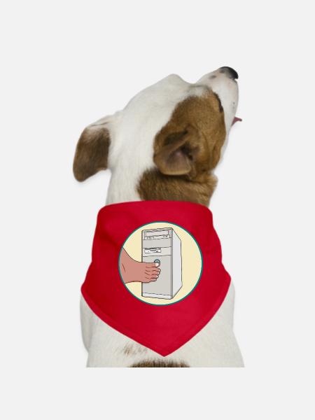 Retro 90s PC Power Button Toe Press Funny Tech - Dog Bandana - red - Front