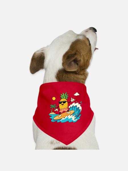 Surfing Pineapple Summer - Dog Bandana - red - Front
