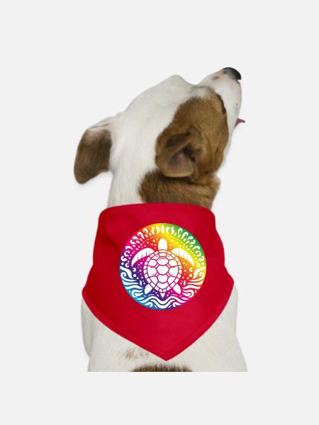 Cercle océanique du Mandala de la Tortue Arc-en-ciel - Bandana pour chien - rouge - Devant