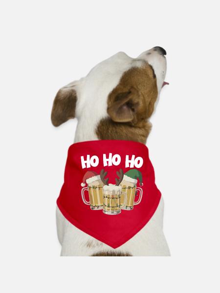 Christmas Beer Trio with Lights Ho Ho Ho Beer - Dog Bandana - red - Front