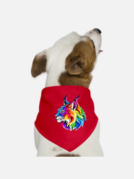Leuchtender Regenbogen-Luchs - Hunde-Bandana - Rot - Vorne