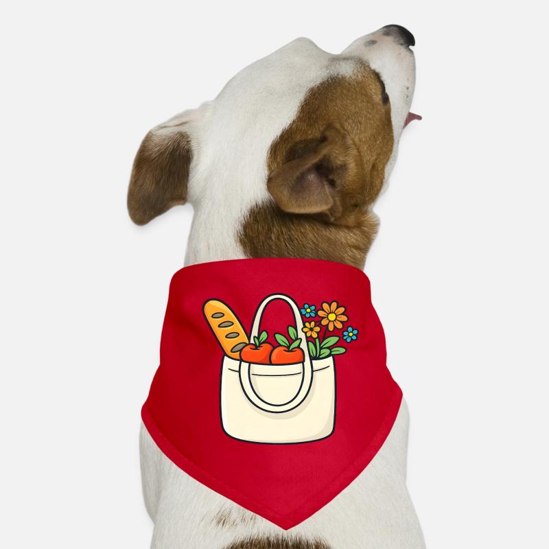 Bunte Einkaufstasche mit Gemüse und Blumen Hunde-Bandana