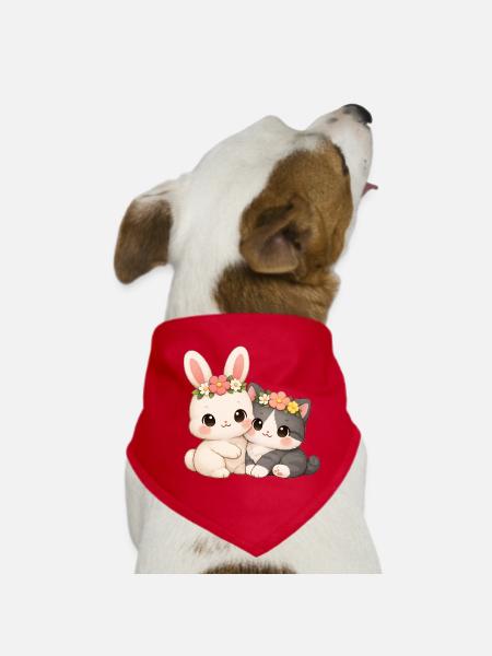 Rabbit with cat - Dog Bandana - red - Front