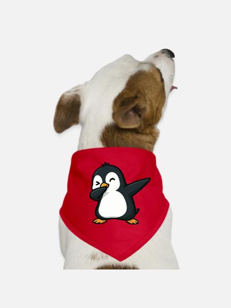 Cute Penguin Dabbing Cool Cartoon Wink - Dog Bandana - red - Front