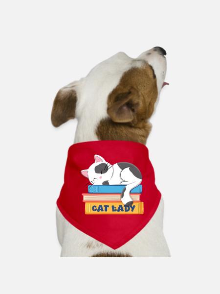 La dame aux chats qui dort un chat dans les livres - Bandana pour chien - rouge - Devant