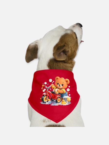 Nettoyage de tissues pour enfants Ours Tricycle Nettoyage de printemps - Bandana pour chien - rouge - Devant