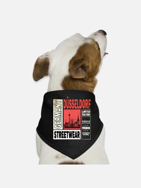 Dusseldorf Germany City Skyline Home Love - Dog Bandana - black - Front