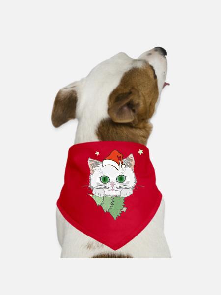 Katze mit Weihnachtsbaum - Hunde-Bandana - Rot - Vorne