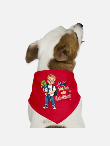 Bald bin ich ein Schulkind – Down Syndrom Junge - Hunde-Bandana - Rot - Vorne