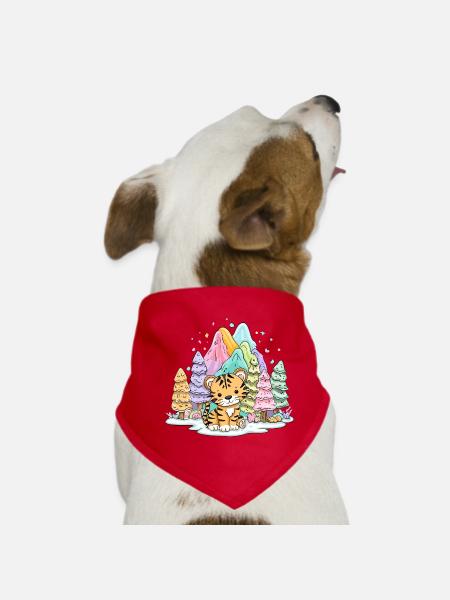 Tigerbaby im Regenbogenland - Hunde-Bandana - Rot - Vorne