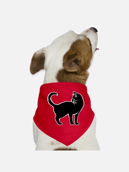 Silhouette minimaliste de chat blanc - Bandana pour chien - rouge - Devant