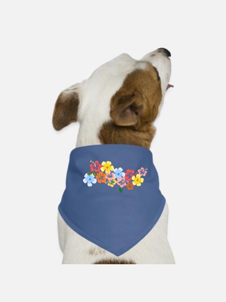 Blumen Hibiskus Blüten tropisch Hawaii Shirt bunt - Hunde-Bandana - Rot - Vorne