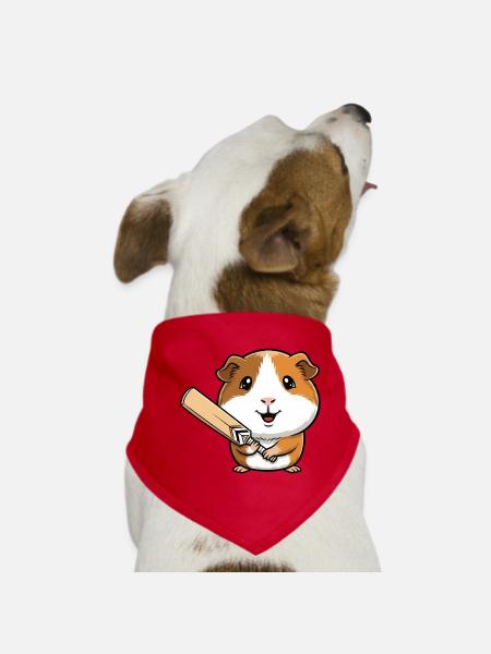 Süßes Meerschweinchen Mit Cricket Schläger - Hunde-Bandana - Rot - Vorne