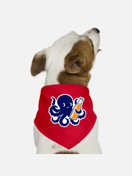 Oktopus mit Bierflasche Fun Style - Hunde-Bandana - Rot - Vorne