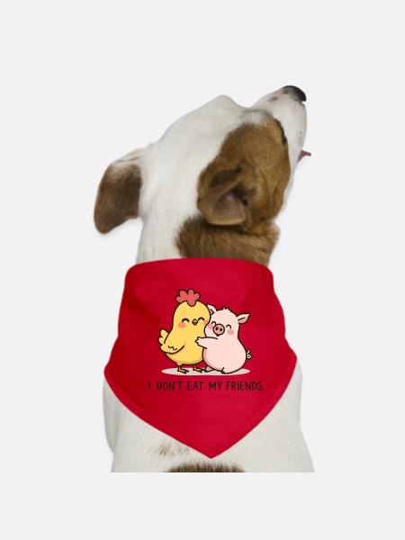 Pork and Chicken - I Don't Eat My Friends - Dog Bandana - red - Front