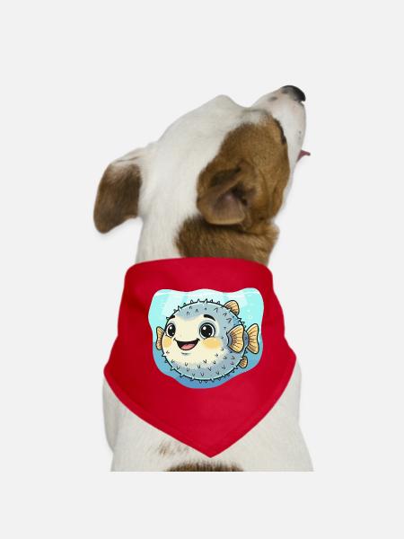 Puffer Fish Kawaii Underwater Delight - Dog Bandana - red - Front