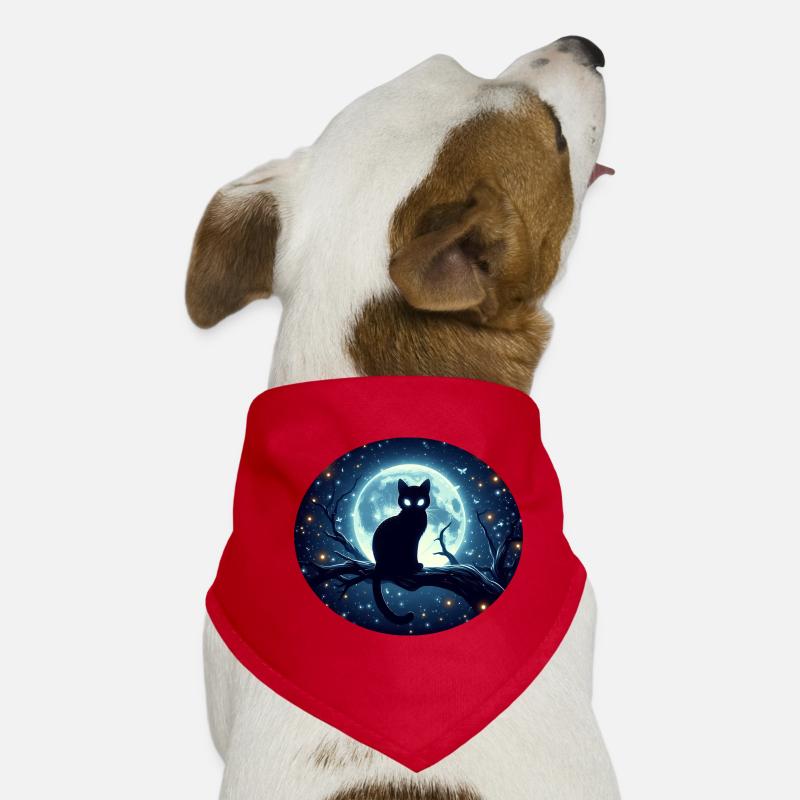 Chat assis sur une branche à la pleine lune Bandana pour chien