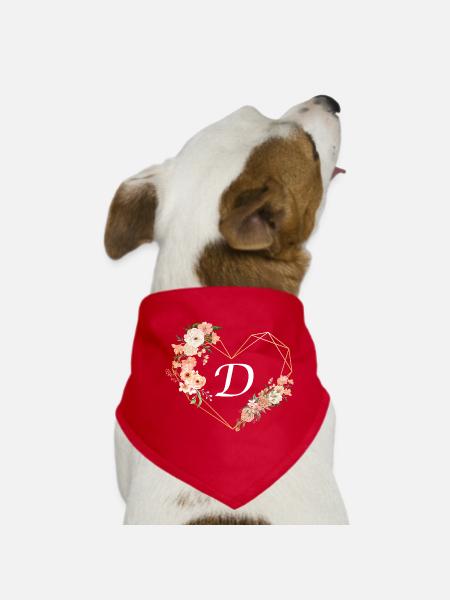 Lettre d cœur doré floral - Bandana pour chien - rouge - Devant