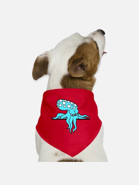 Oktopus hinter Mauer Zaun Schild Tasche guckt böse - Hunde-Bandana - Rot - Vorne