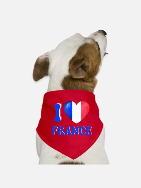 I love France Blue White Red Flag Heart - Dog Bandana - red