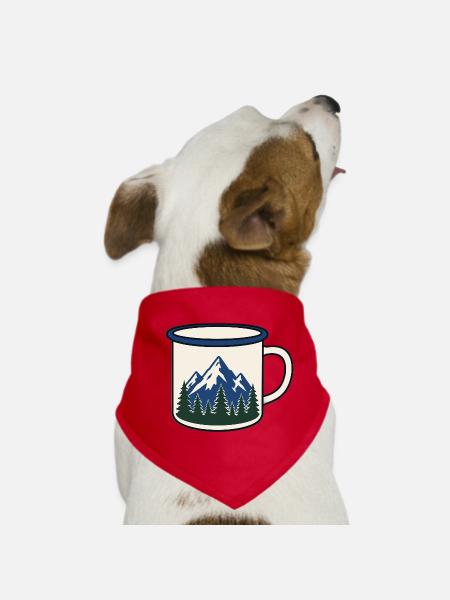 Mountain Forest Coffee Cup Motif - Dog Bandana - red - Front