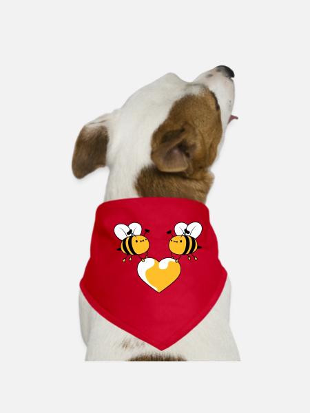 2 bees in love - Dog Bandana - red - Front