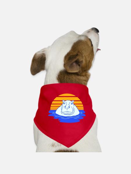 Hippopotamus Swimming Water Sun Cute Comic Cartoon - Dog Bandana - red - Front