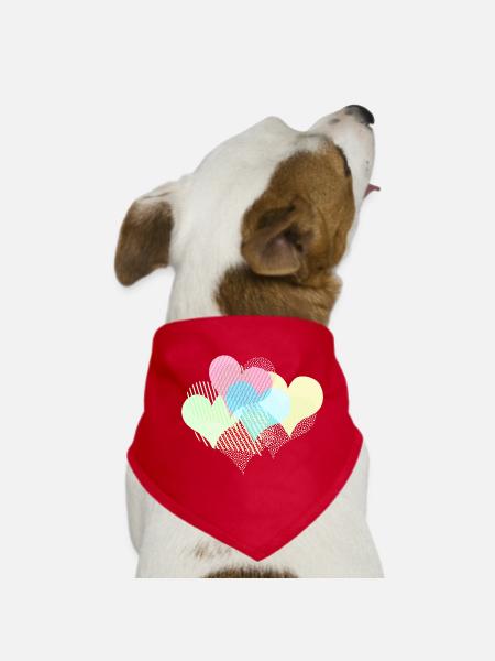 Many colorful hearts with dots stripes - Dog Bandana - red - Front