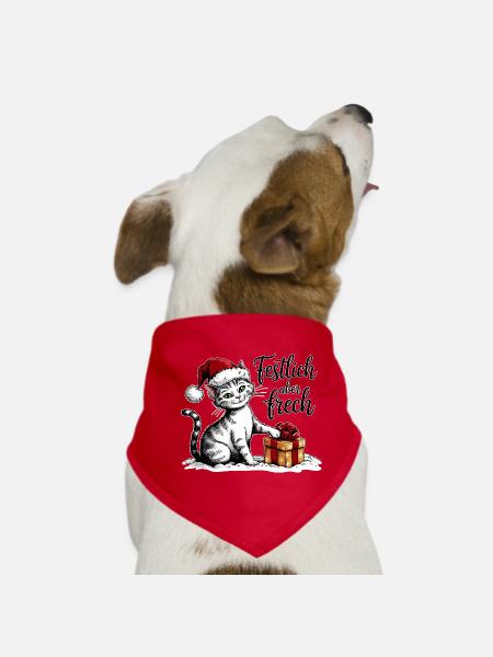 Weihnachts Katze – lustiges Wintermotiv - Hunde-Bandana - Rot - Vorne