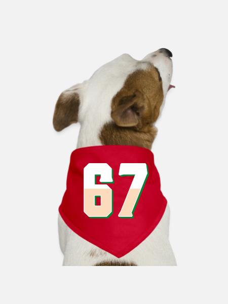 6 7 – Trendiges, minimalistisches Textdesign, - Hunde-Bandana - Rot - Vorne
